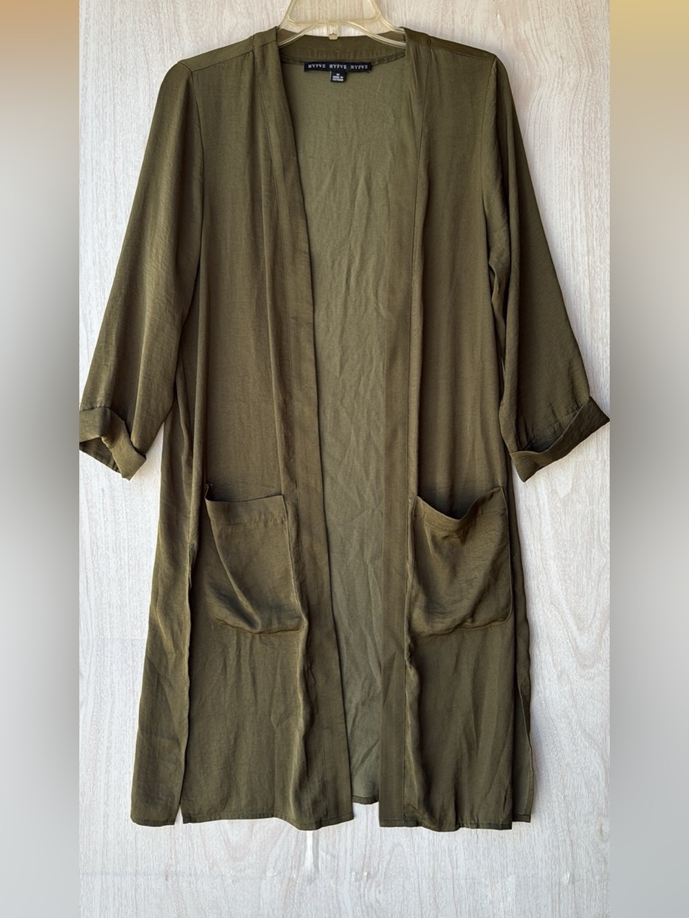 HYFVE Olive Green Long Open Front Cardigan